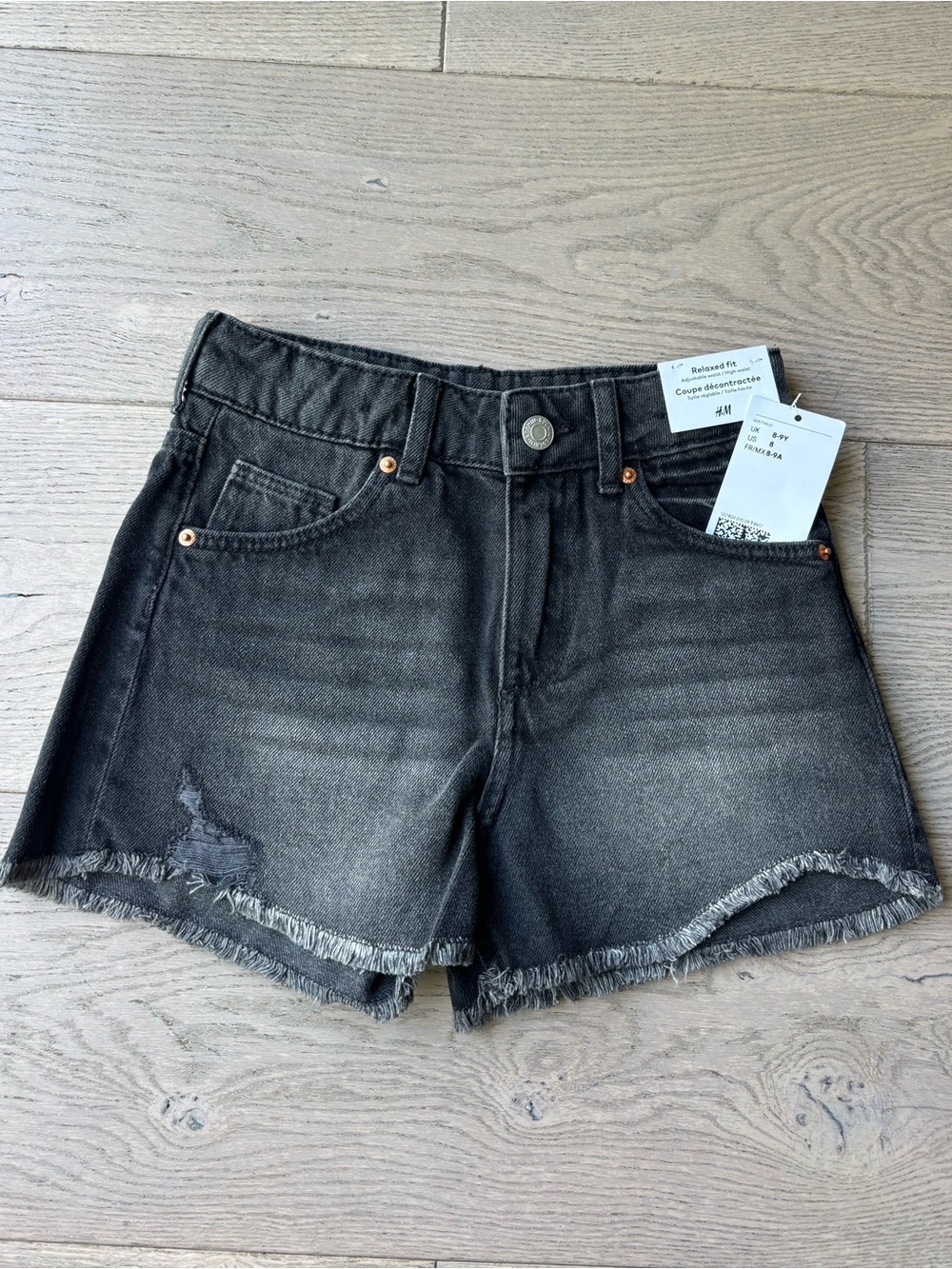 H&M Kids Black Distressed Denim Shorts